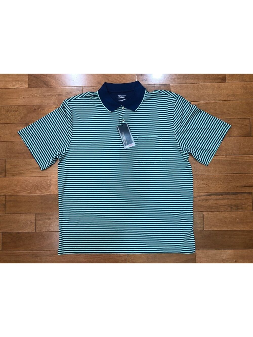 NWT Roundtree & Yorke Travel Smart Striped Short Sleeve Performance Polo Shirt L